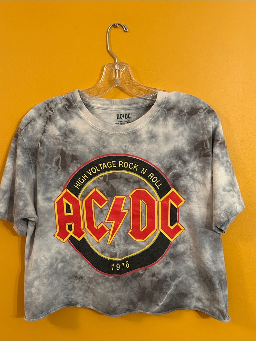 AC/DC Gray Tie-Dye Graphic Tee with Red & Yellow Logo